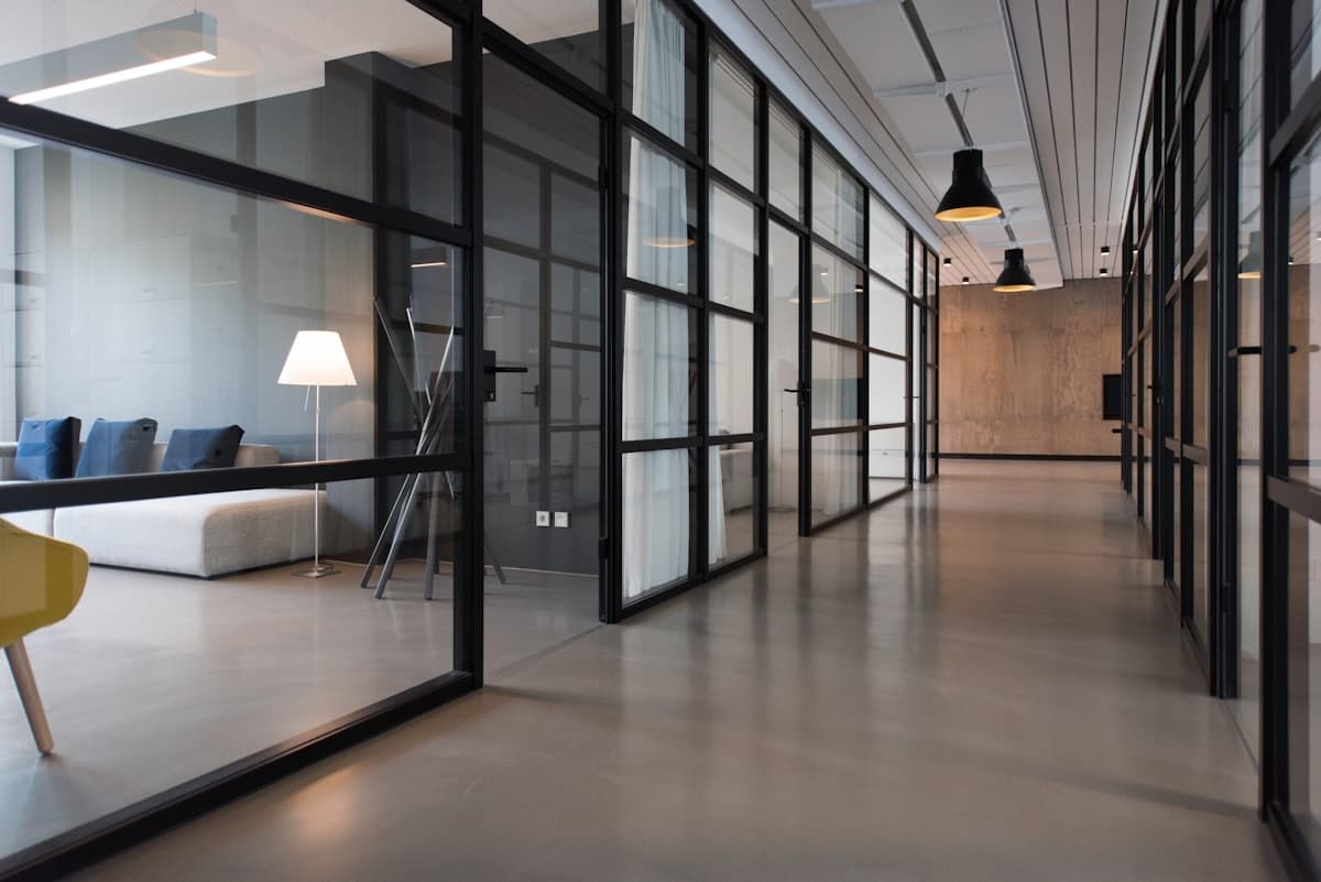 Modern commercial office with glass partitions